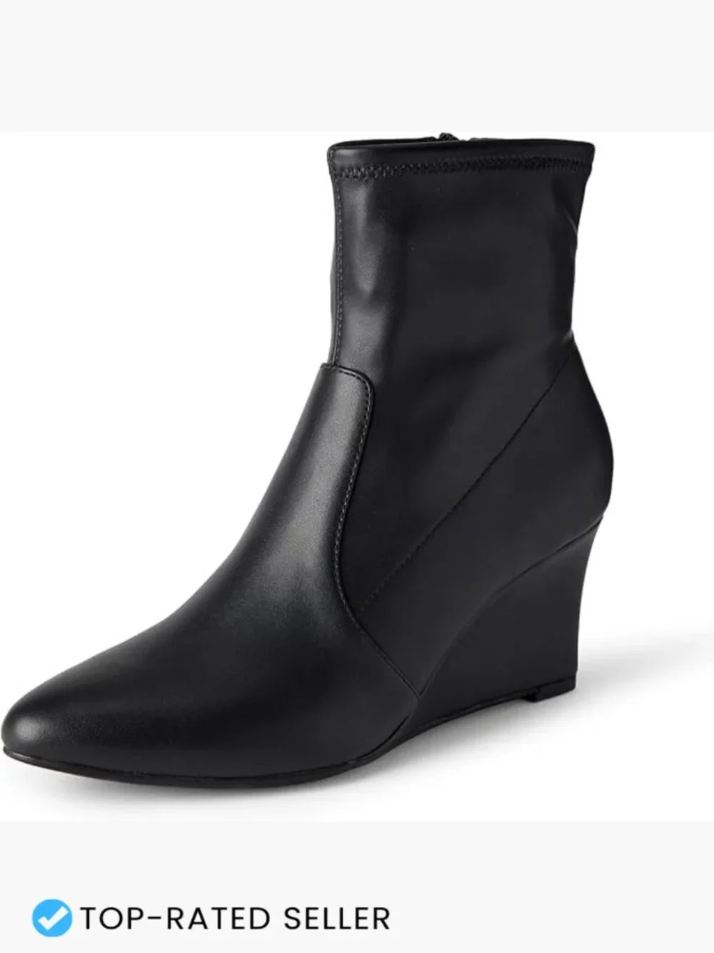 Womens Wedge Ankle Boots Zip Side Comfortable Memory Foam Insole Pointed Toe